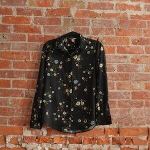 Women's Black Floral Button-Down
